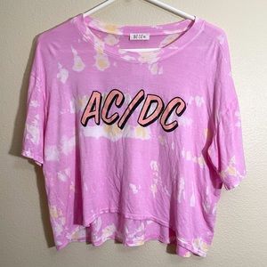 NWOT AC/DC Pink Tie Dye Cropped Band T-Shirt